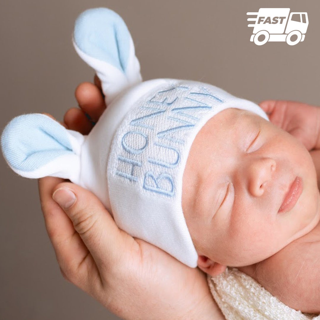 Embroidered Bunny Ears Hospital Hat: Newborn Baby Beanie - Etsy