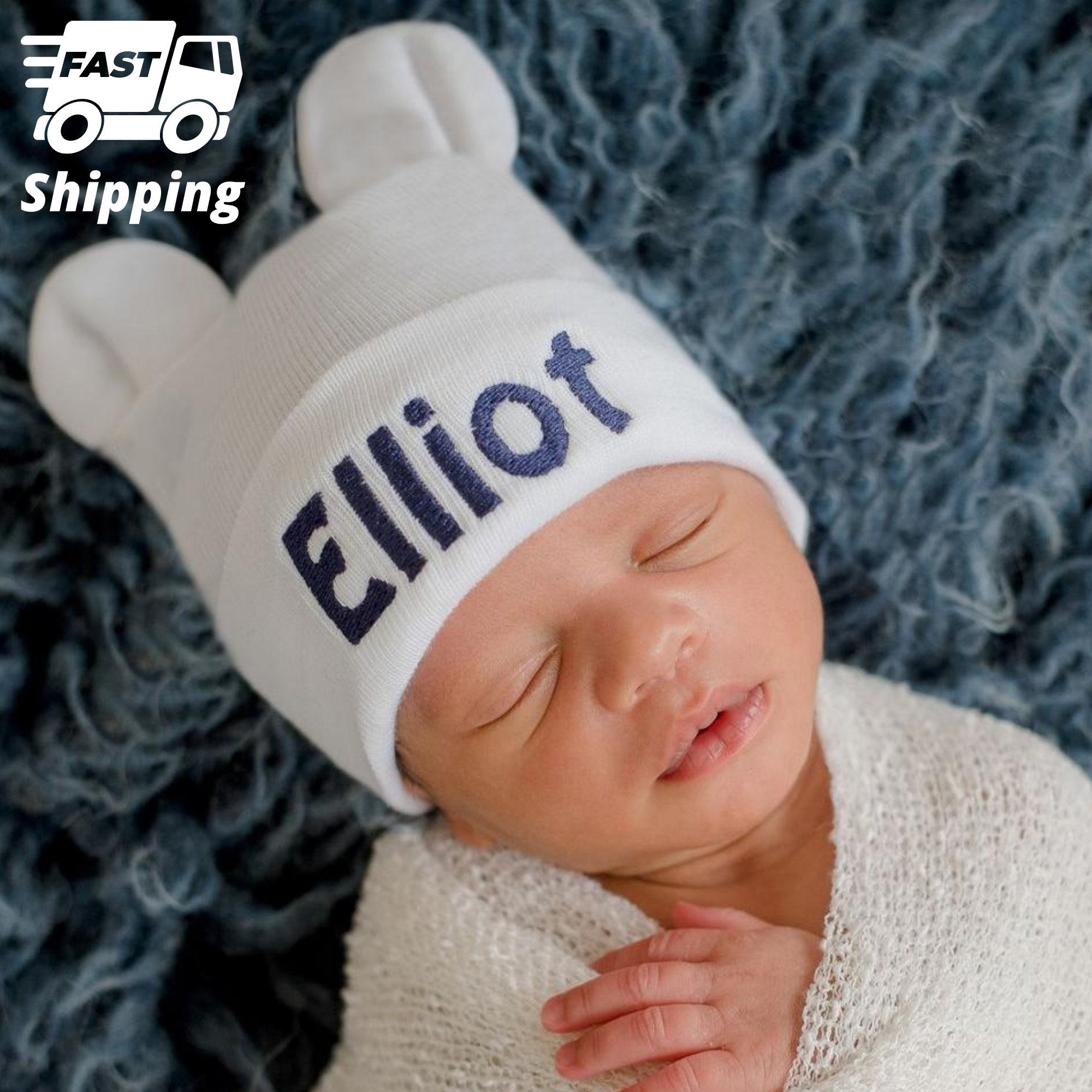 Personalized Newborn Baby Boy White Bear Hospital Hat: Double Ply - Etsy