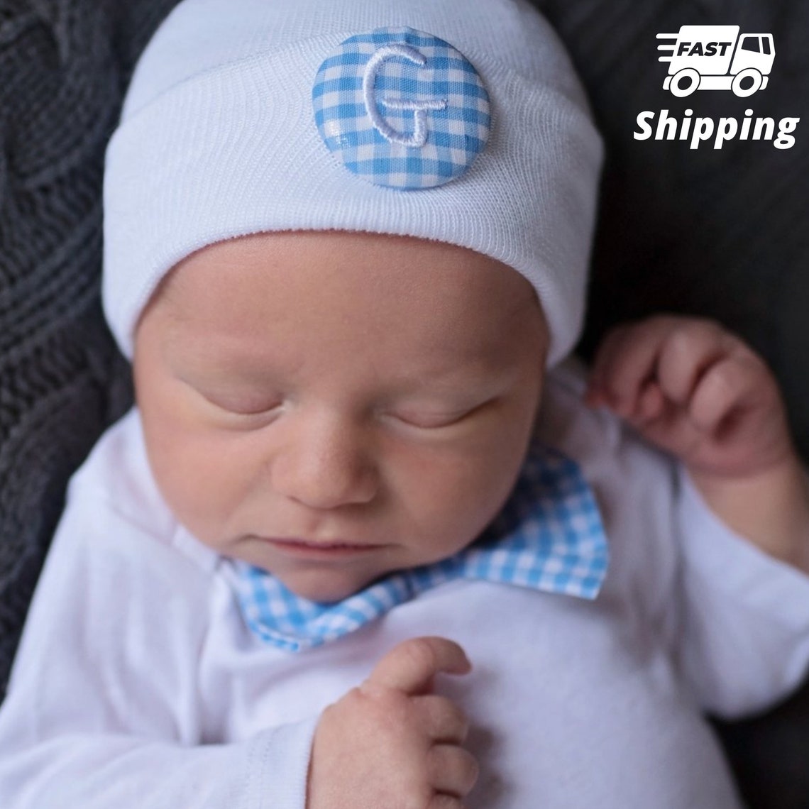 Blue and White Gingham Bow Tie Onsie and Initial Covered Etsy