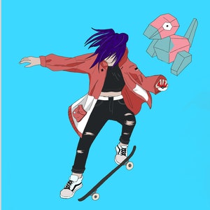 A5 Porygon Skater Girl Art Print