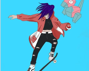 A5 Porygon Skater Girl Kunstdruck