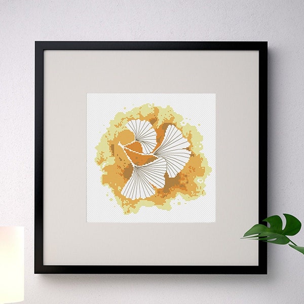 Cross Stitch pattern Ginkgo leaves watercolor silhouette Cross Stitch autumn leaves Funny floral embroidery PDF