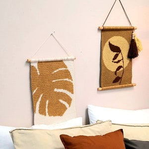 The Monstera/Wind Crochet wall hanging pattern Bundle. Crochet tapestry landscape. Crochet patterns.