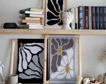 Crochet patterns set. The Daisies Crochet wall hanging pattern Bundle. Crochet tapestry landscape.