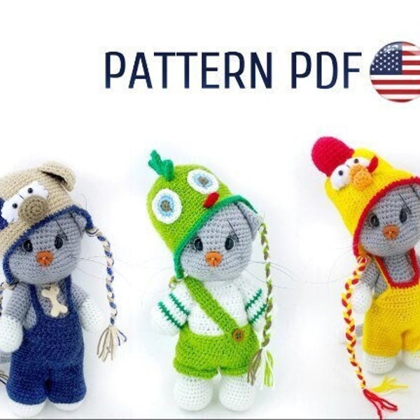 Crochet cat pattern, dragon costume, dog clothing and easter chicken costume PDF