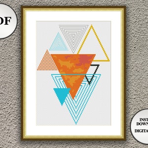 Geometric cross stitch pattern Modern Polygonal abstract cross stitch patchwork embroidery wall art in PDF The art of triangles