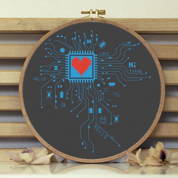 CPU cross stitch pattern Heart Funny embroidery design PDf Matrix - Modern Cross Stitch Integrated Circuit Electronics, Processor, Computer