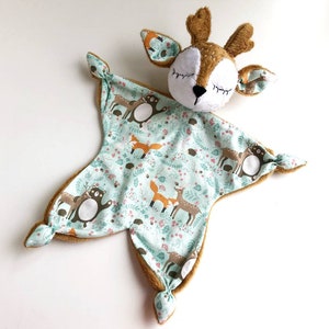 Personalised lovey security blanket, baby lovey, deer plush