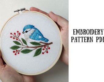 Bird embroidery pattern PDF, digital download, embroidery for beginner, diy bird lover gift