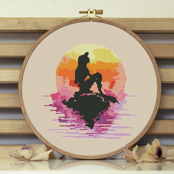 Cross Stitch Pattern Mermaid silhouette Cross X Stitch Sunset Instant Download PDF Patterns embroidery