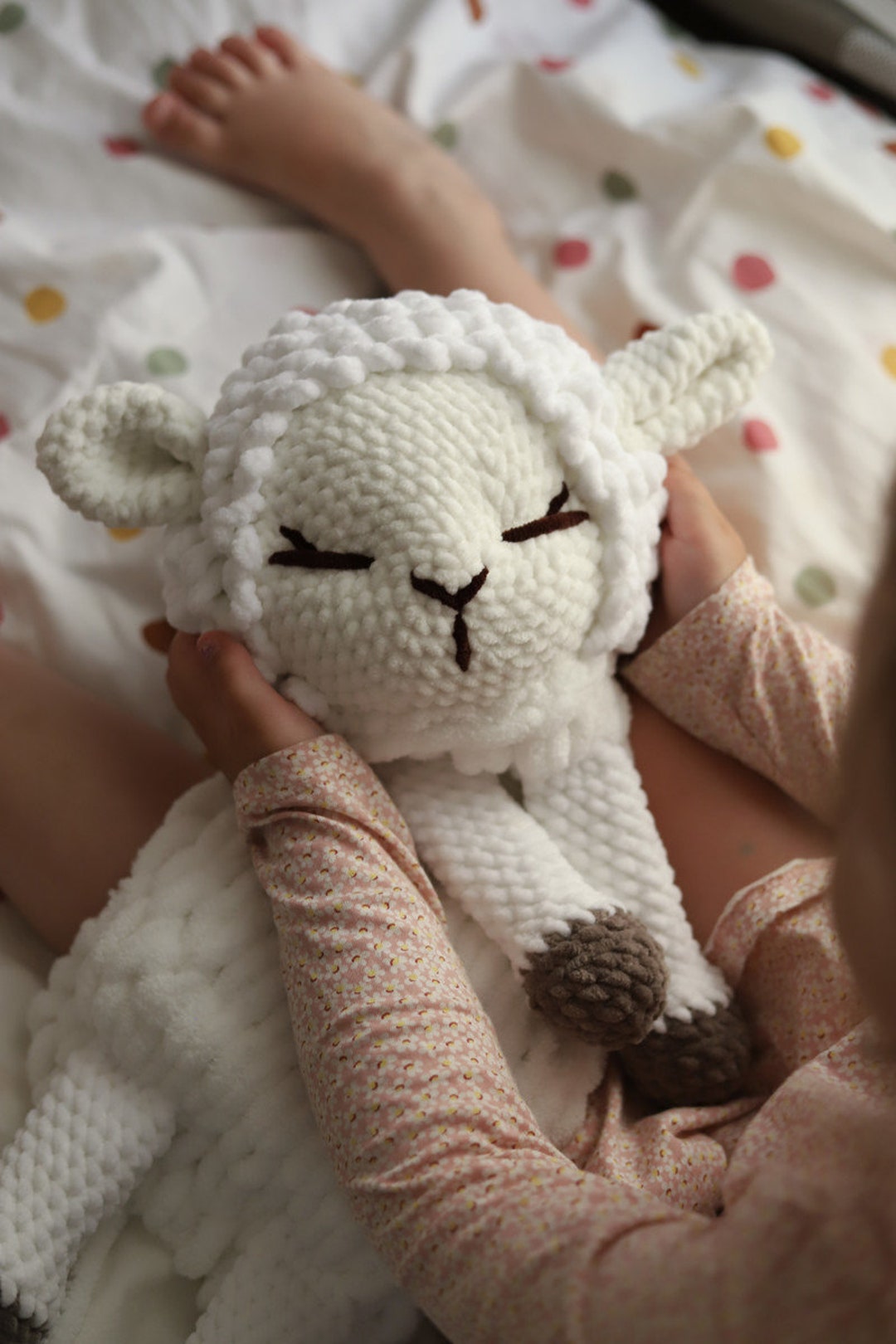 Lamb Baby Lovey Snuggler, Crochet Toy Lovey Comforter, Crocheted Lamb
