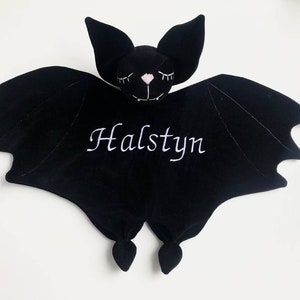 personalized baby lovey, bat lovey, bat plush, security blanket