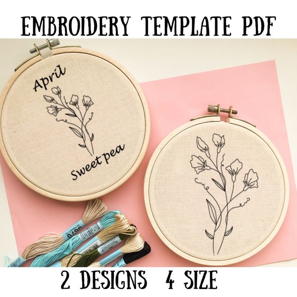 Sweet pea embroidery design etsy australia