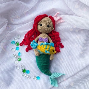Little Mermaid Crochet Doll, Amigurumi mermaid toy, Plush custom water nymph, Toddler girls toy, Newborn plushie toy, Snow white princess