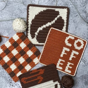 Crochet patterns set. The Coffee Crochet potholde pattern Bundle. Crochet tapestry landscape