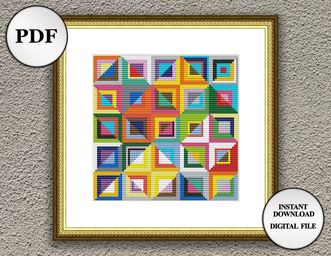 Geometric Cross Stitch Pattern Modern Polygonal Abstract Counted Cross