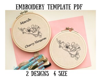 Cherry blossom embroidery pattern PDF, printable embroidery template, march birth flower embroidery design