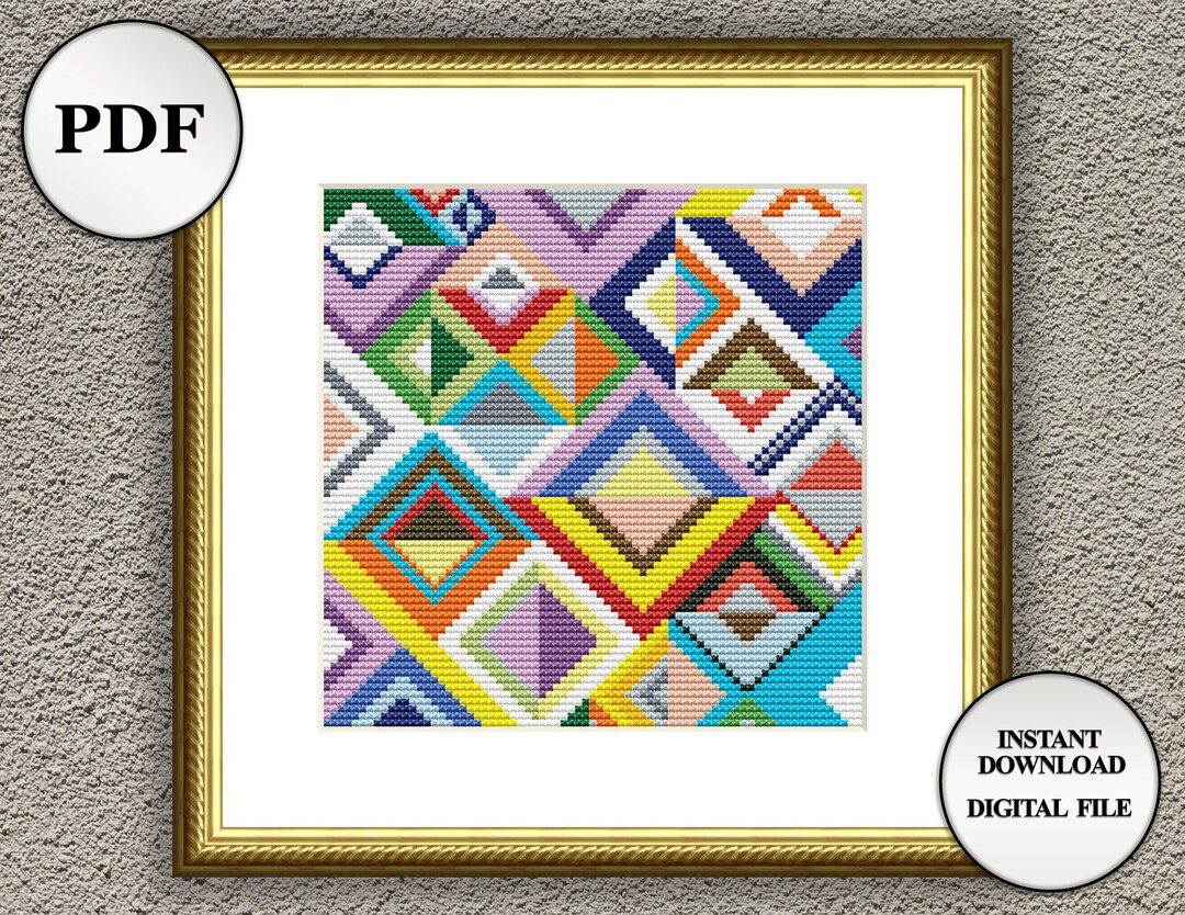 Geometric Cross Stitch Pattern Modern Polygonal Abstract Counted Cross