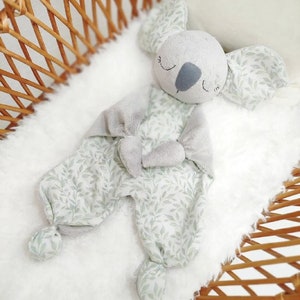 personalised koala lovey, cuddle security blanket, koala plush, custom unisex baby shower gift, Doudou for toddler, 1 Year Gift Toy