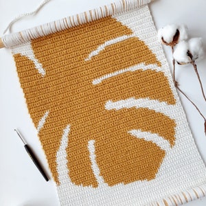 The Monstera Wall Hanging. Crochet Wall Hanging Pattern. Instant Download PDF, Tapestry crochet pattern. Crochet pattern