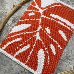 Crochet Pattern. The Orange Monstera Wall Hanging. Crochet Wall Hanging Pattern. Instant Download PDF. Tapestry crochet pattern