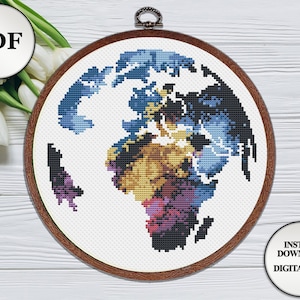 Earth cross Stitch pattern world map Europe/Africa View Earth cross stitch Space globe cross stitch chart Universe PDF