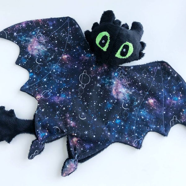 baby lovey blanket, black dragon lovey for baby, stuff night dragon plush, train a dragon, galaxy dragon