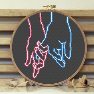 Neon Lovers&#39; date cross stitch pattern love Simple easy patterns Counted cross stitch PDF modern embroidery