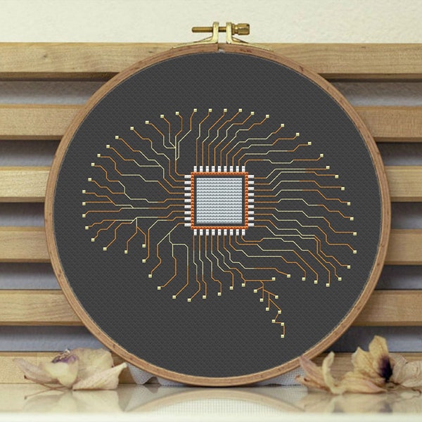 CPU cross stitch pattern computer Funny brain Matrix Modern Cross Stitch Integrated Circuit Electronics Processor