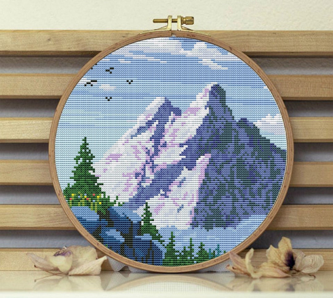 Mountains Cross Stitch Pattern Landscape Nature Embroidery Forest Cross ...