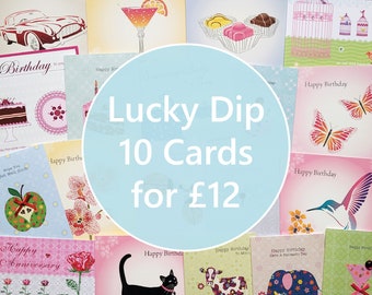 Lucky Dip 10 Cards - 10 Surprise Greetings Cards - Mystery Cards - Birthday Cards