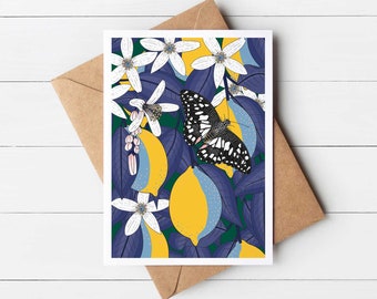 Lime Swallowtail Butterfly And Lemons Greeting Card - Birthday Card - Mother's Day card