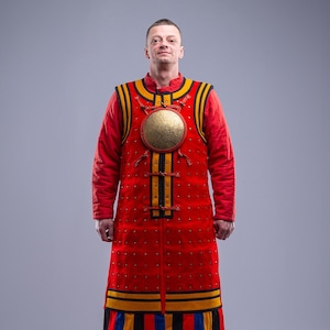 Brigandine armor, Jacket of plates,  Guard long armor costume, Medieval outfits, LARP; SCA; Cosplay, Combat protection