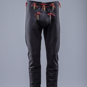 Medieval pants with codpiece, Wool pants, Renaissance trousers men, Plus size ren faire pants black Renaissance trousers