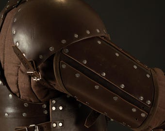 Leather Hammered Titanium Spaulders, Medieval Warrior Armor