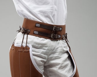 Arming Belt for Medieval chausses, Linen Medieval belt, Handmade belt with leather parts, Ren faire belt, LARP belt, Cotton chausses belt