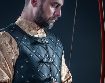 Leather Medieval Vest With Diamond Pattern, Functional Royal Armor