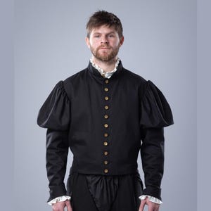 Renessaince Clothing, Black Doublet Medieval, 15th Century garment, Gambeson light long sleeve, Oriental clothing larp, Steel Mastery