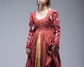 Princess Renaissance Red dress, LARP Fantasy dress, Medieval Dress Long Jacquard,  Custom plus size cosplay costume, Renaissance fair