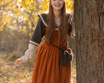 Medieval Wool Dress, Renaissance Gown, Historical Costume, Long-Sleeved Dress, LARP Outfit, Reenactment Dress, Ren Faire Clothing