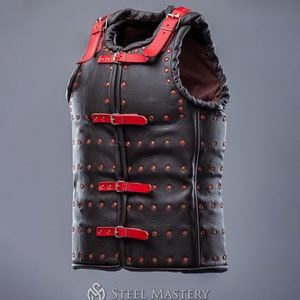 Larp leather brigandine armor, Custom medieval armour, Steel armour jacket, Leather body protection, Leather chest titanium armor, sca