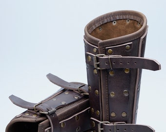 Leather brigandine bracers in style of the XIV century, Knight Brigandine armor for historical event, Warrior bracers for stage performance