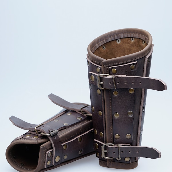 Brazaletes de cuero hechos a mano, brazaletes de armadura medieval.