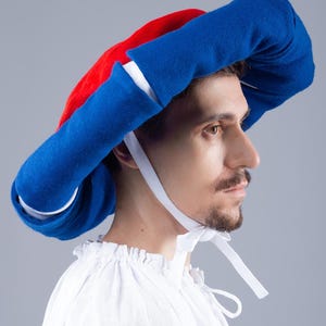 Couvre-chef Landsknecht pour événements historiques, cosplay médiéval, chapeau Landsknecht à bord rembourré avec découpes, chapeau Landsknecht