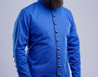 Men's Blue Linen Cotton Renaissance Shirt, Medieval Costume, LARP Clothing