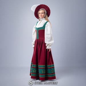 Wool medieval gown, Landsknecht Lady Wool Dress, Female Historical costume, Landsknecht Female wool dress, Renaissance dress