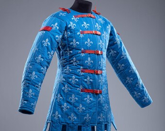 Blue Medieval Gambeson, Fencing Padded Jacket, LARP Body Armor