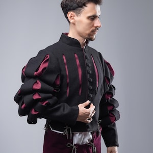 Wool Medieval Doublet, Puffed Sleeves Jacket, Renaissance Clothing, LARP outfit men, Landsknecht costume doublet