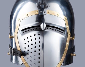 Metal Medieval Bascinet Helmet, Knight Armour, Buhurt, Larp, SCA