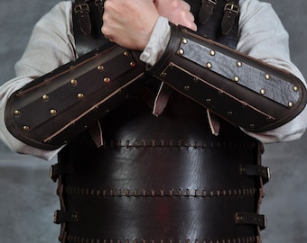 Handmade Leather Bracers, Medieval Armor Cuffs, SCA LARP Costume